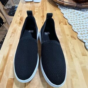 Eileen Fisher Black Slip-On Sneakers with Knit Upper